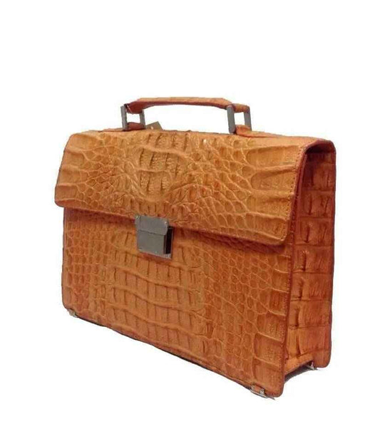 Genuine Crocodile Leather Orange Briefcase