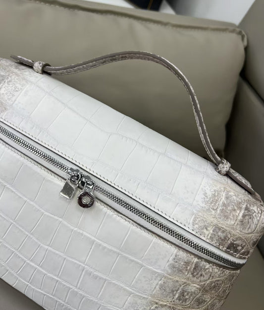 Himalayan Crocodile Leather Zipper Cosmetic Handle Bag