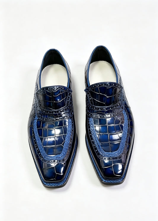 Crocodile Shoes, Crocodile Leather Norwegian Sewn Dress Loafer Shoes