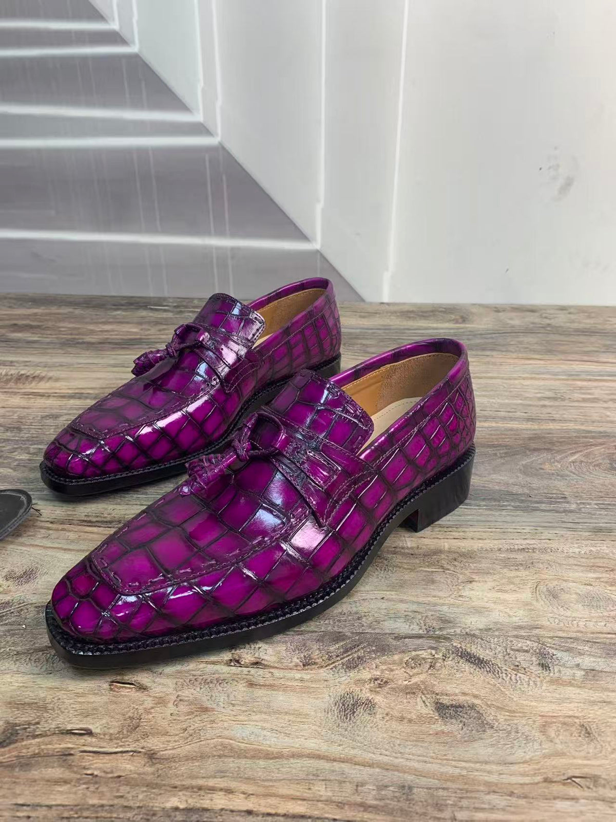 Preorder Crocodile Leather Lace Up Dress Shoes Vintage Mauve