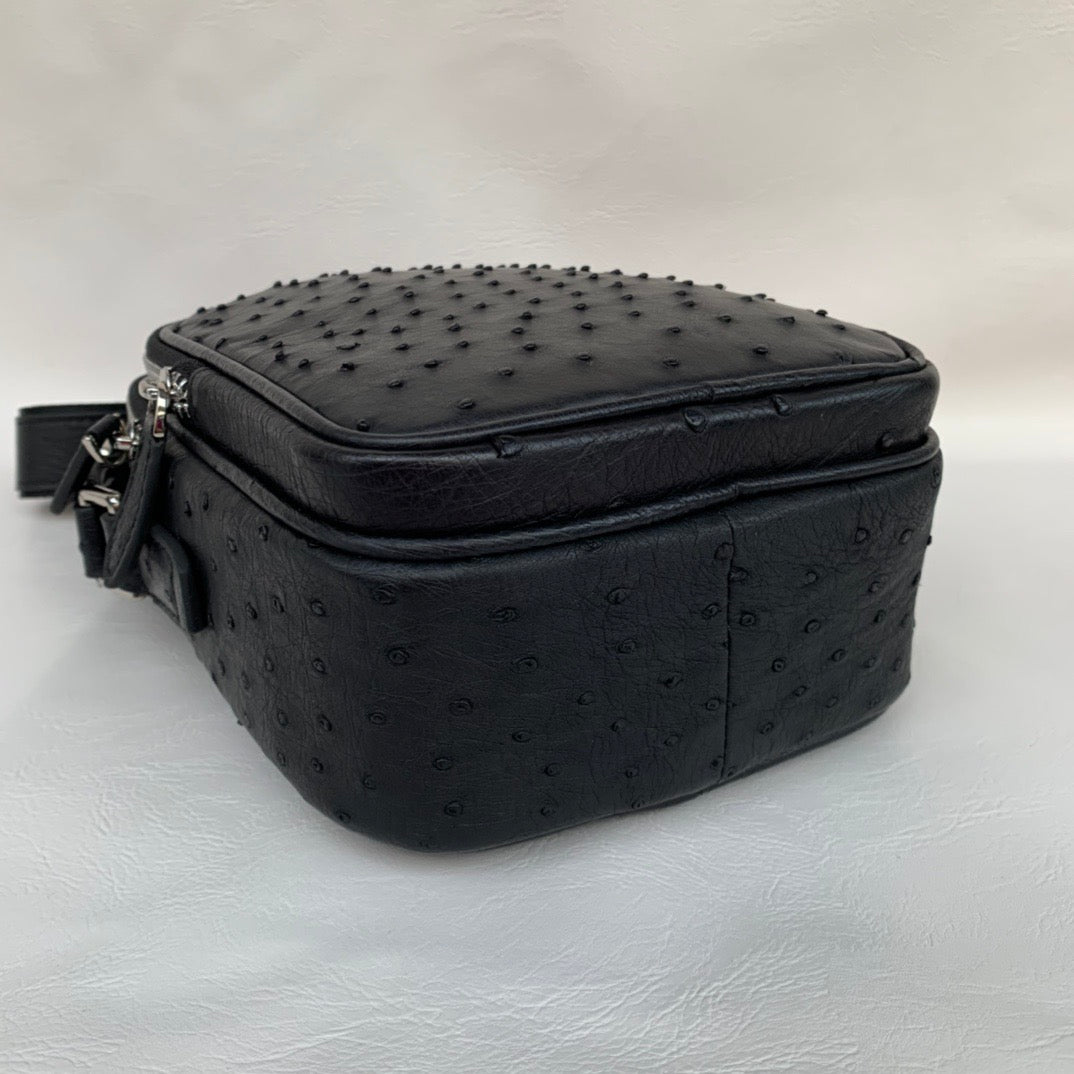 Men's Ostrich Skin Leather Cross Body Messenger Bag With Front Zip Pocket