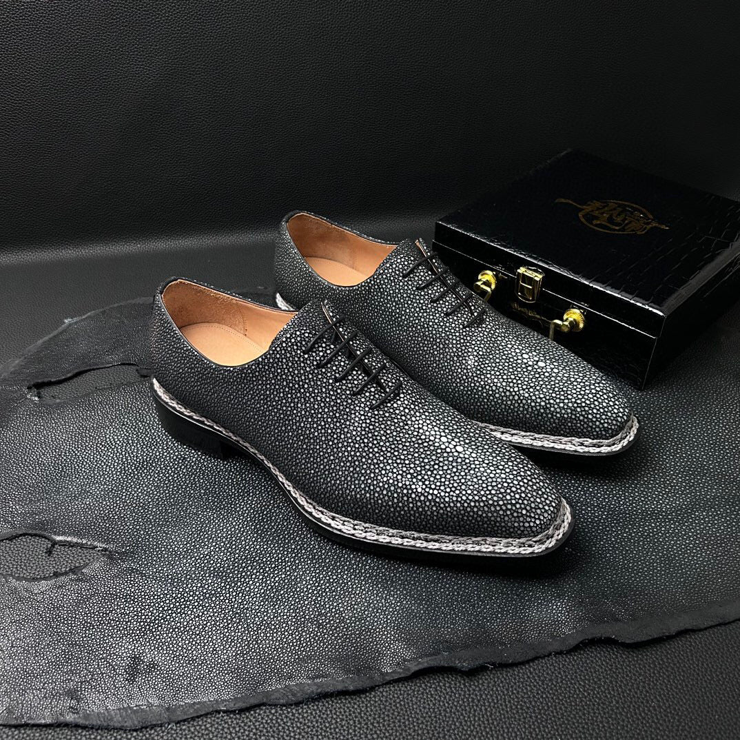 Genuine Pearl Stingray Leather Norwegian Sewn Goodyear Fiddleback Sole Lace Up Dress Shoes