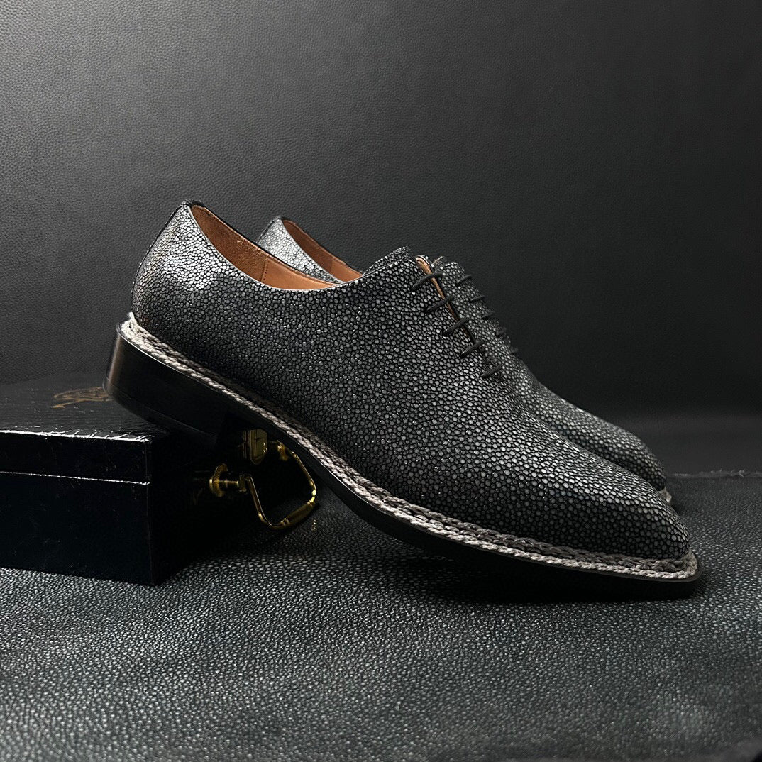 Genuine Pearl Stingray Leather Norwegian Sewn Goodyear Fiddleback Sole Lace Up Dress Shoes