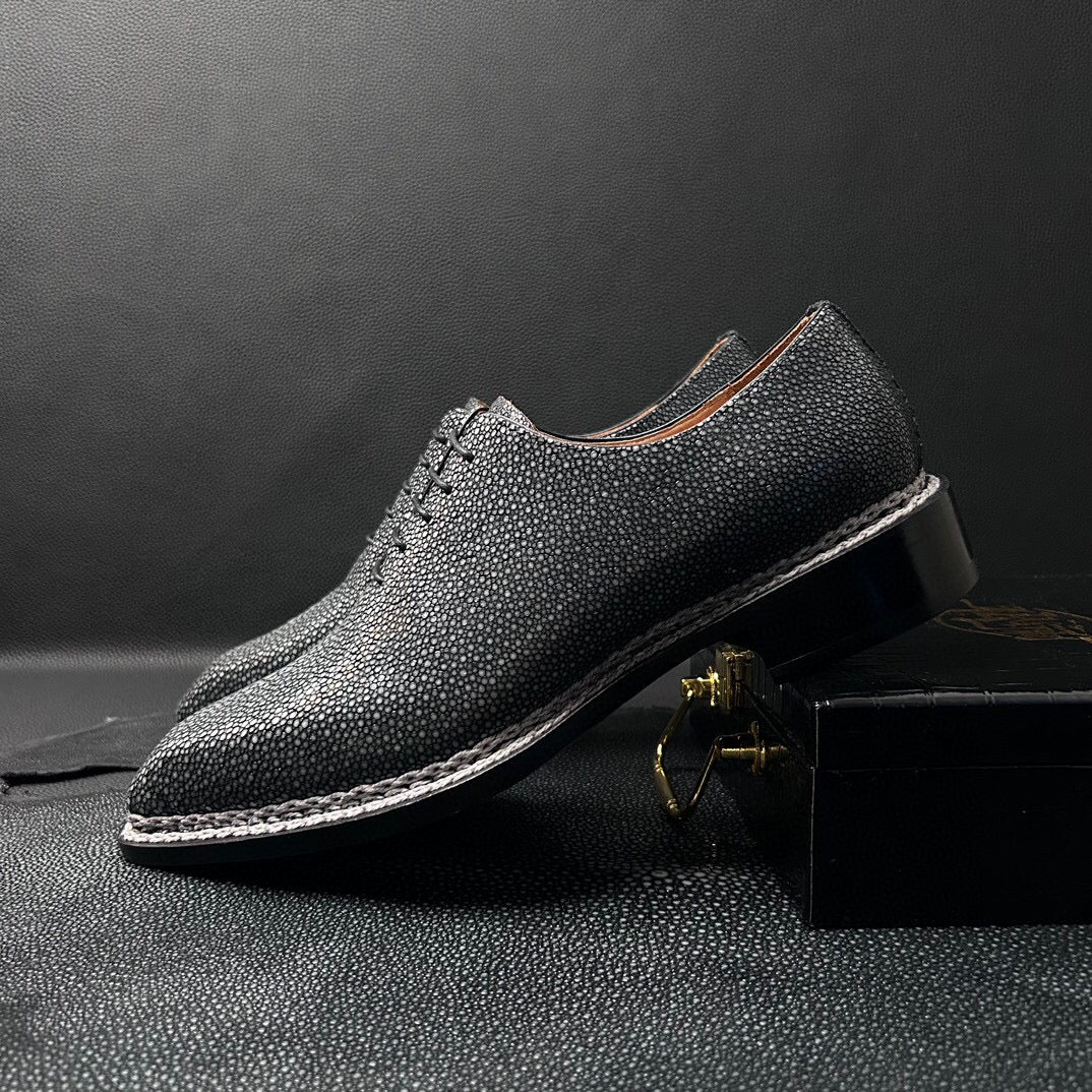Genuine Pearl Stingray Leather Norwegian Sewn Goodyear Fiddleback Sole Lace Up Dress Shoes
