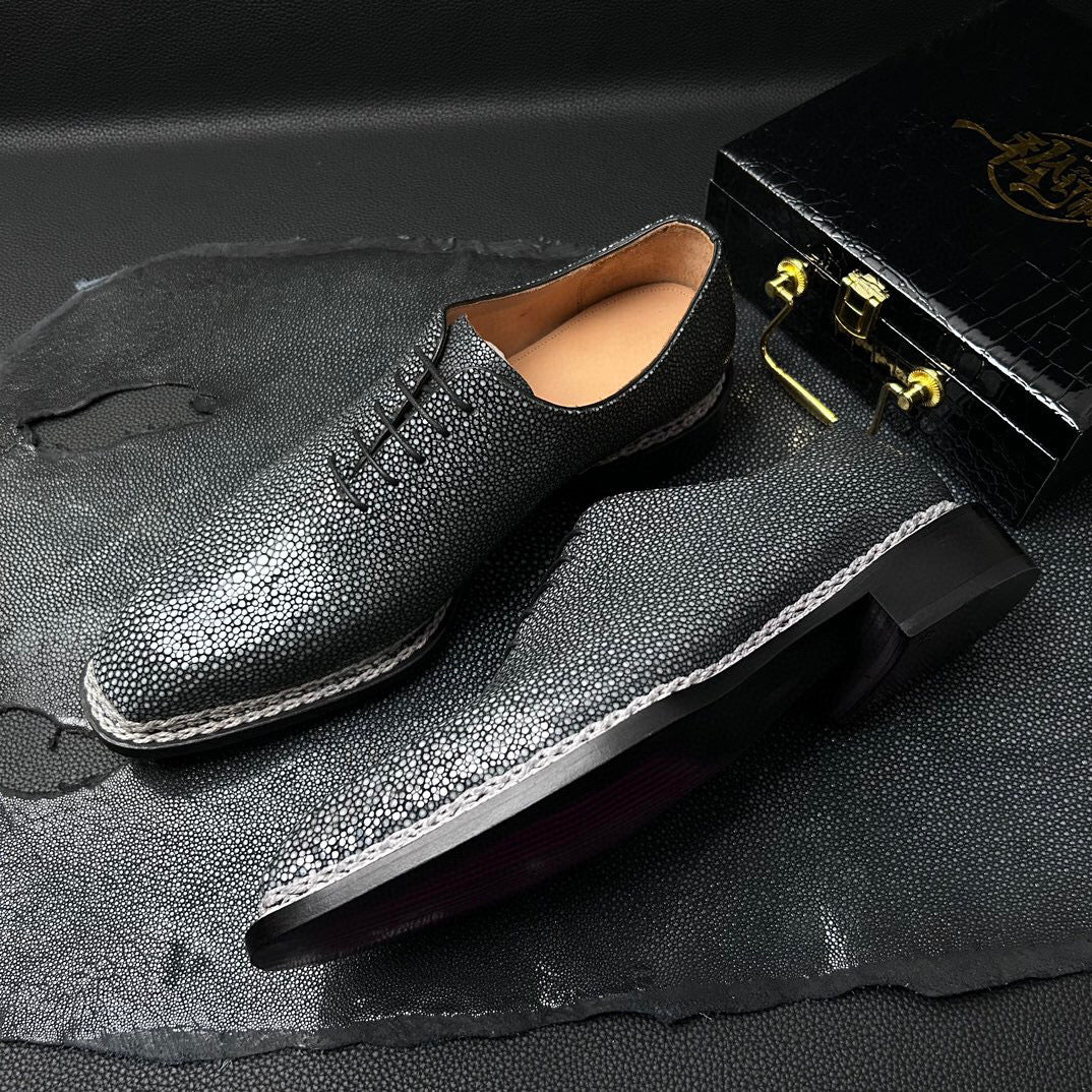 Genuine Pearl Stingray Leather Norwegian Sewn Goodyear Fiddleback Sole Lace Up Dress Shoes