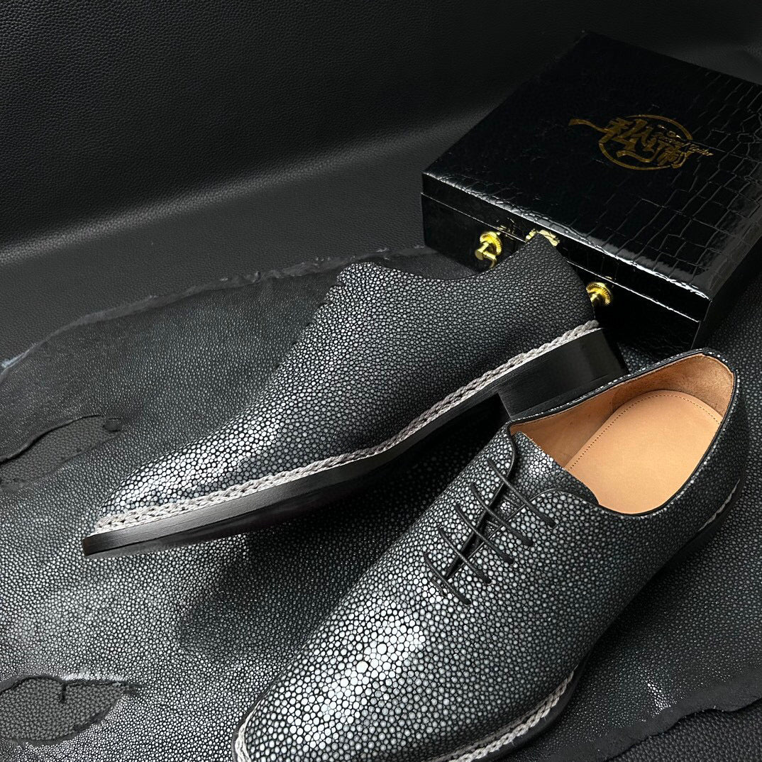 Genuine Pearl Stingray Leather Norwegian Sewn Goodyear Fiddleback Sole Lace Up Dress Shoes