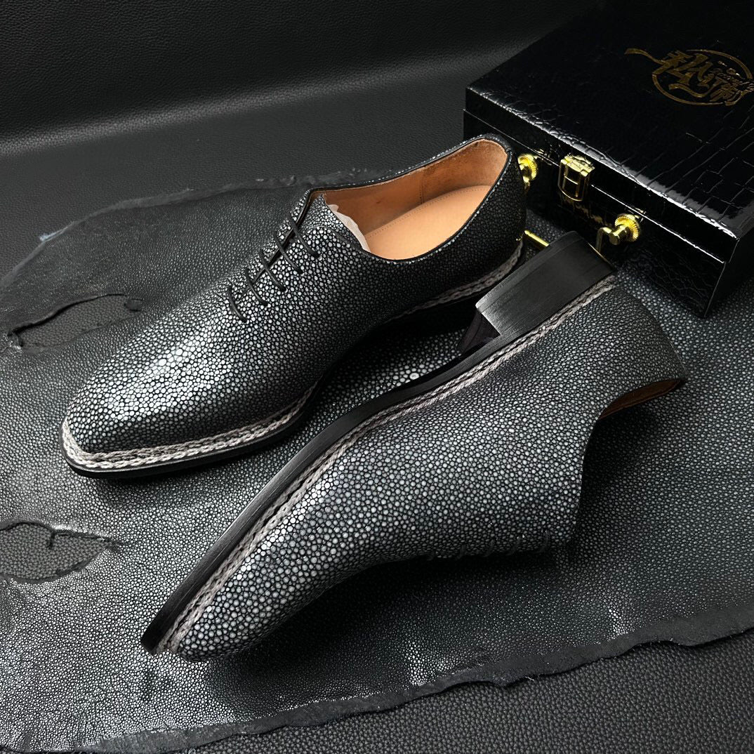 Genuine Pearl Stingray Leather Norwegian Sewn Goodyear Fiddleback Sole Lace Up Dress Shoes