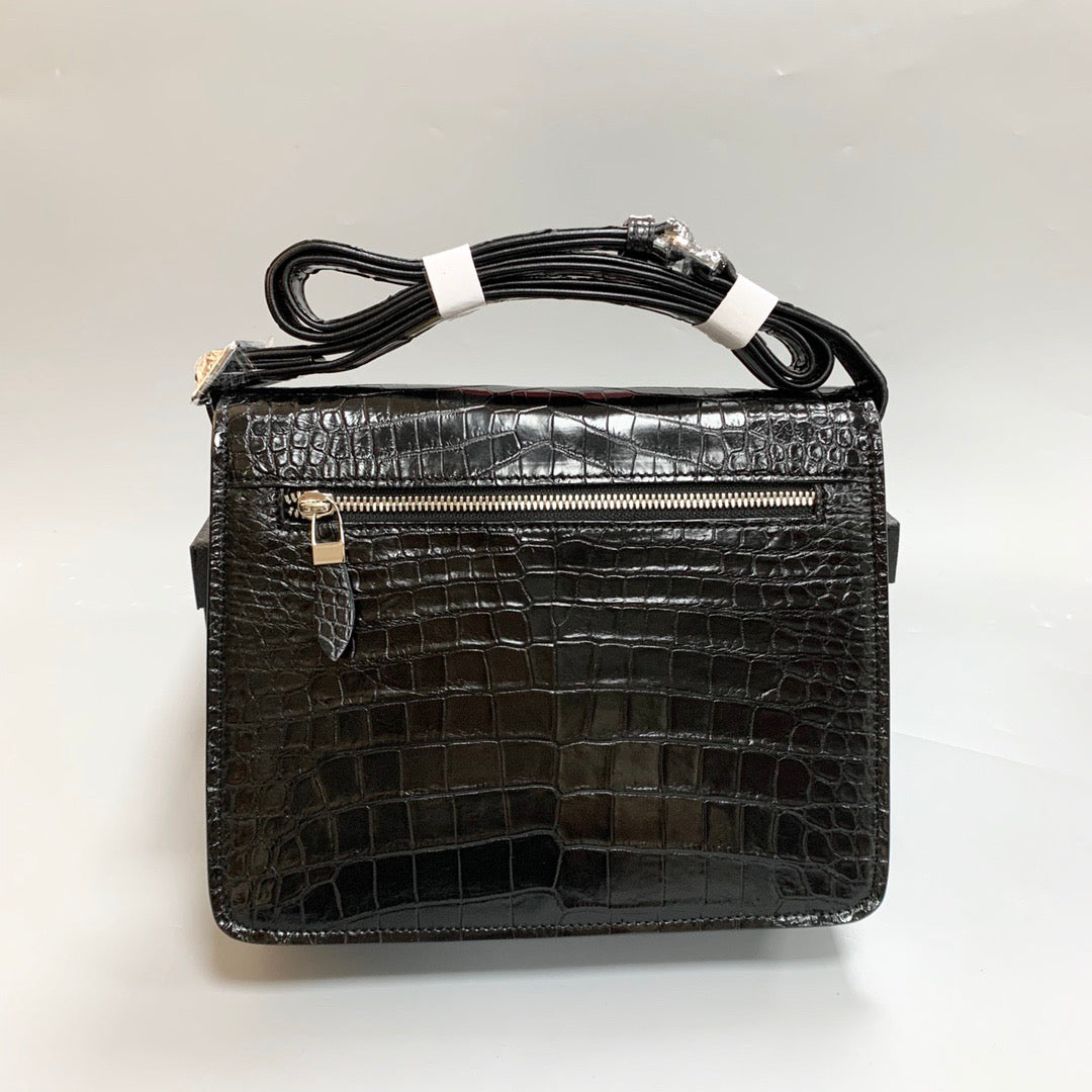 Unisex Genuine Crocodile Skin Leather Messenger Cross Body Bag Black