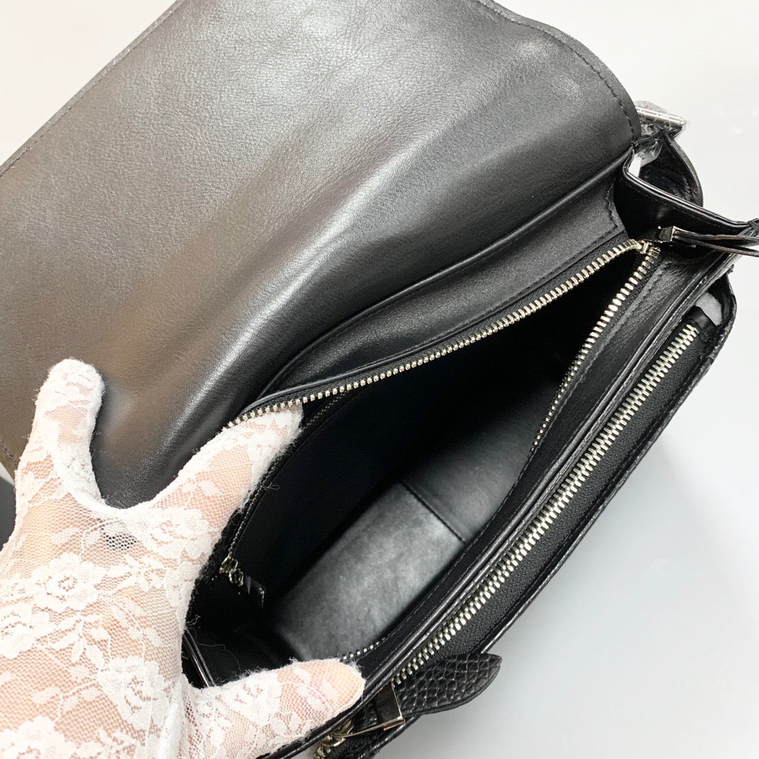 Unisex Genuine Crocodile Skin Leather Messenger Cross Body Bag Black
