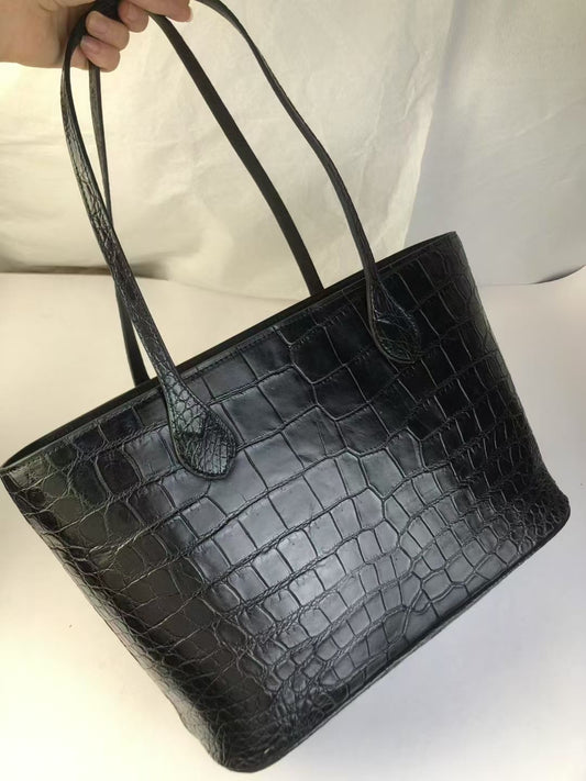 Womens Genuine Crocodile Skin Leather Large Shopper Tote Bag
