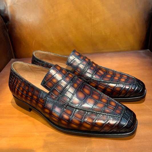 Crocodile Shoes Vintage Crocodile Leather Lace Up Dress Shoes