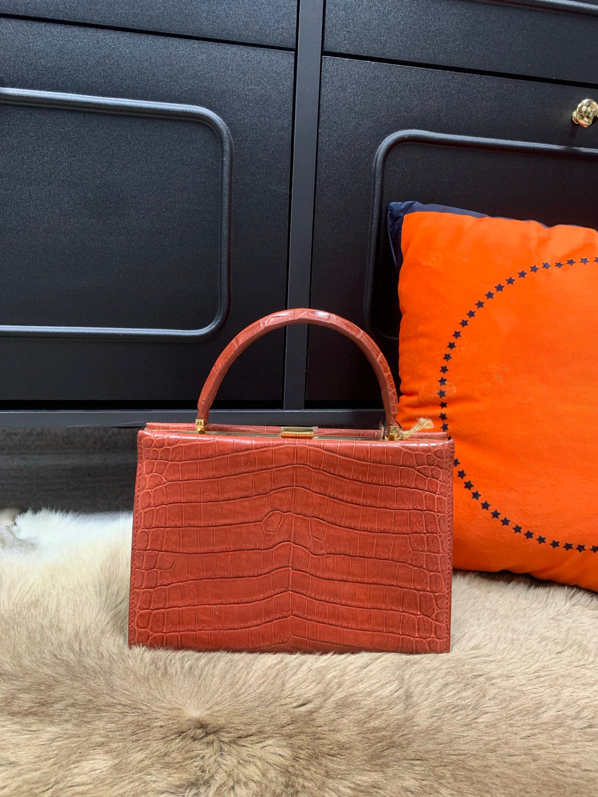 Crocodile Leather Evening Purse Top Handle Clutch Bag