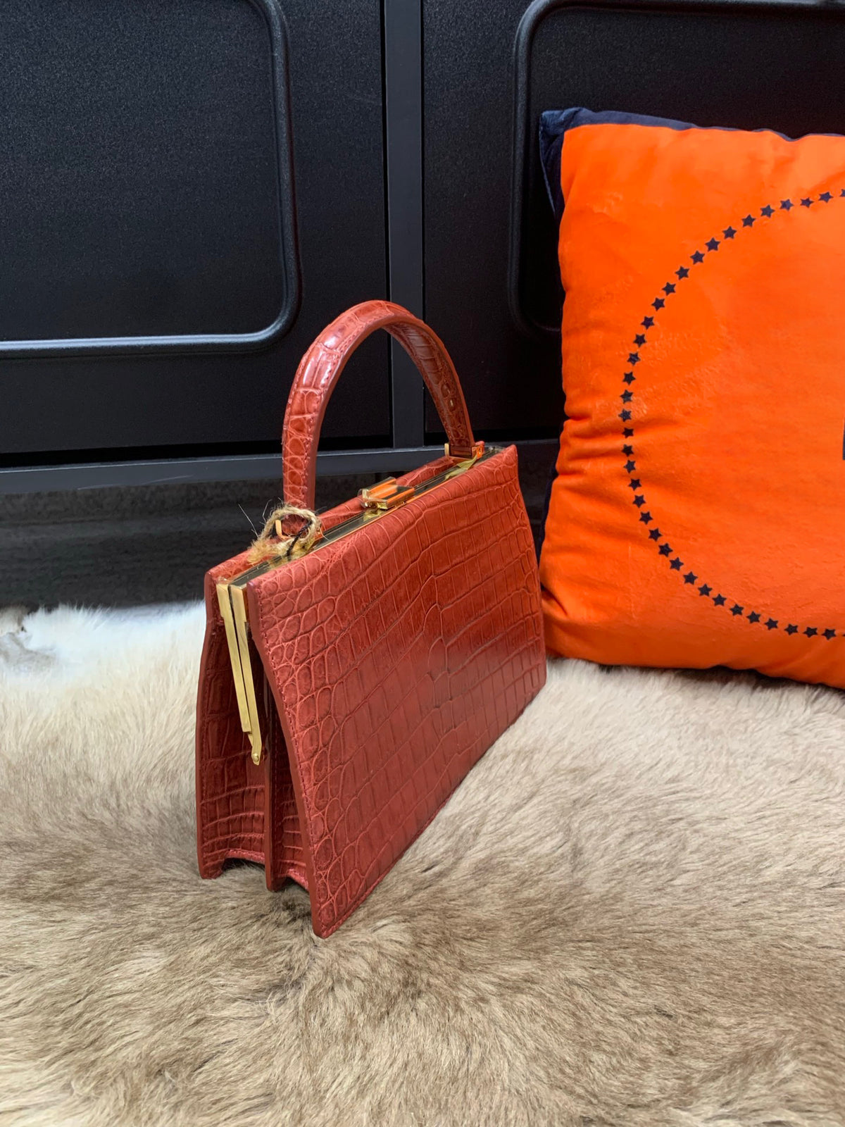 Crocodile Leather Evening Purse Top Handle Clutch Bag