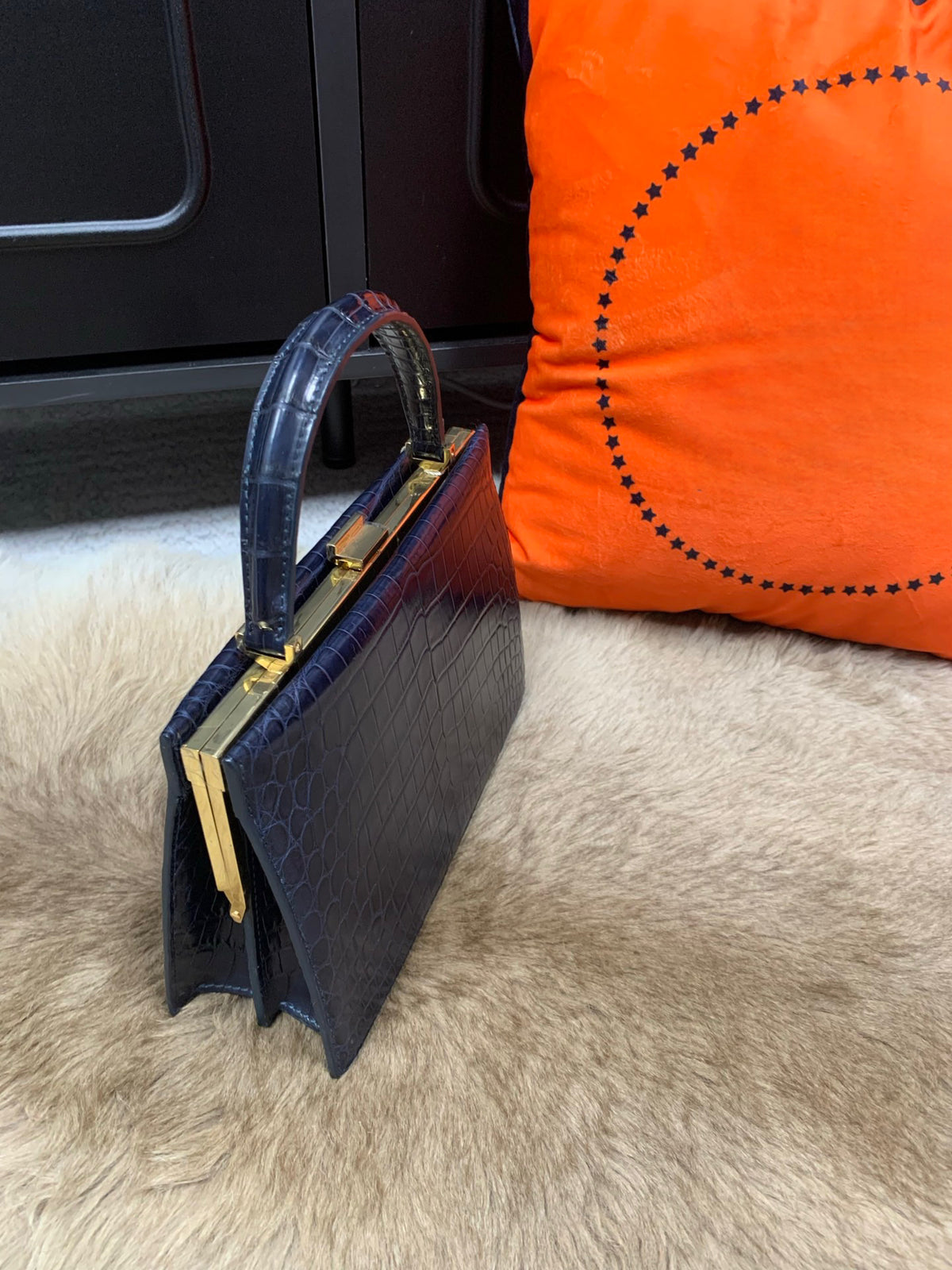 Crocodile Leather Evening Purse Top Handle Clutch Bag
