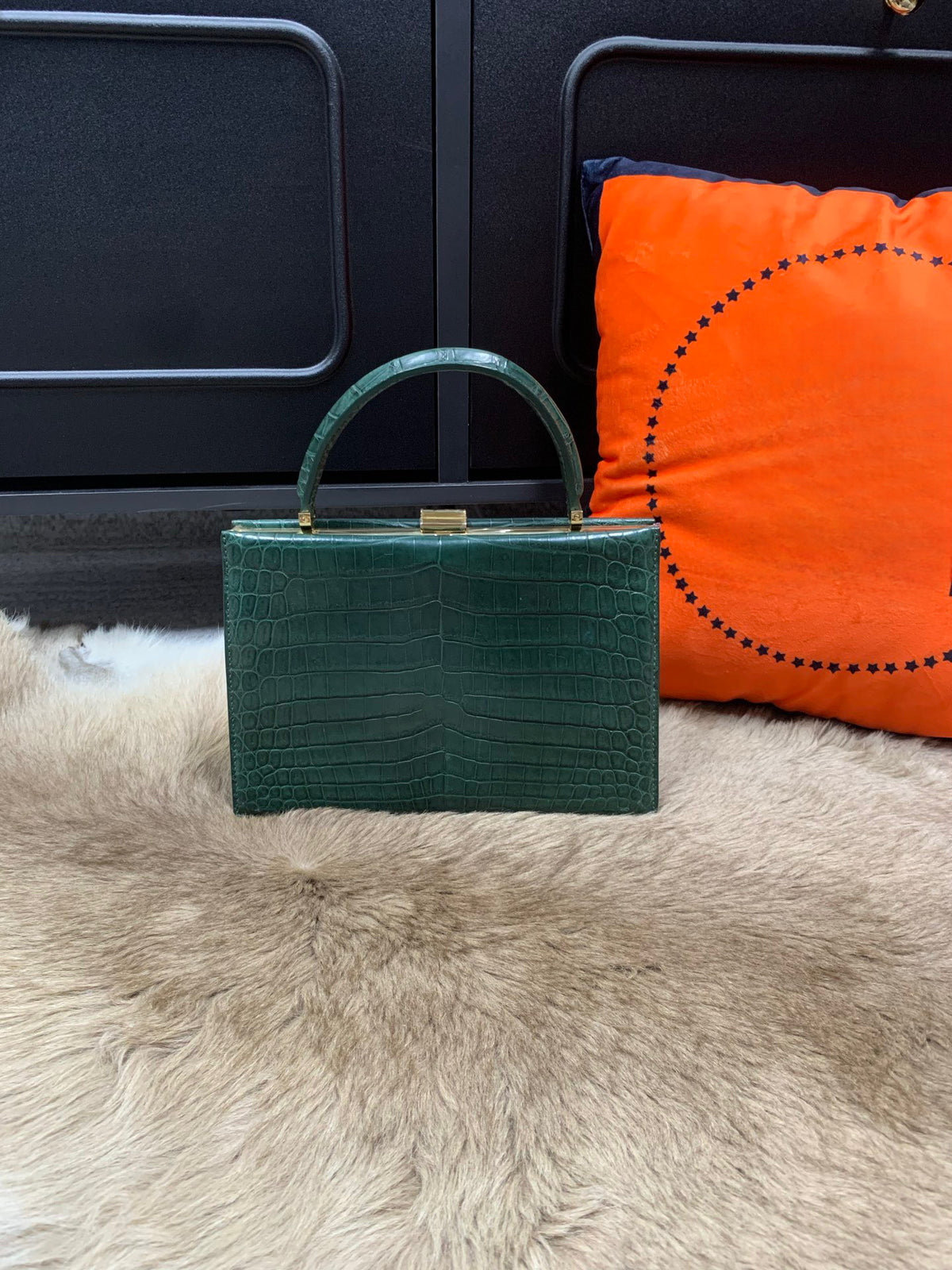 Crocodile Leather Evening Purse Top Handle Clutch Bag