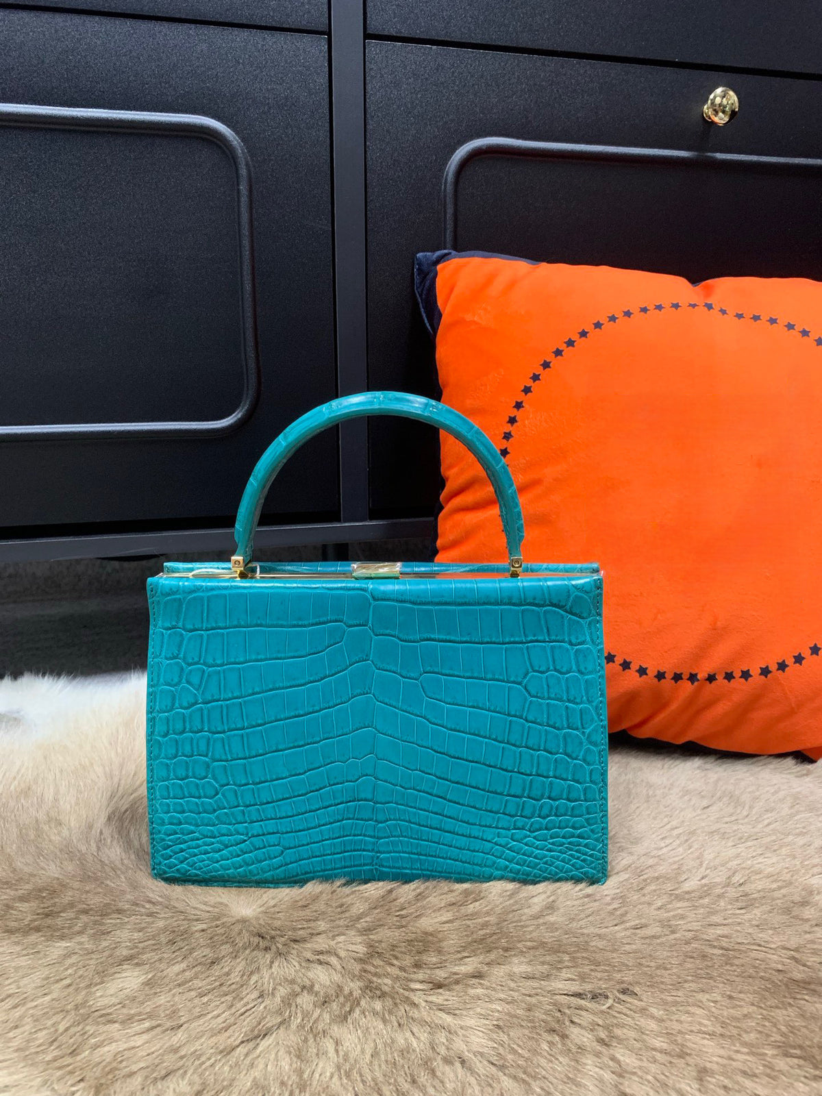 Crocodile Leather Evening Purse Top Handle Clutch Bag