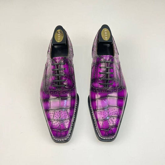 Crocodile Leather Norwegian Sewn Goodyear Fiddleback Sole Lace Up Dress Shoes Vintage Mauve