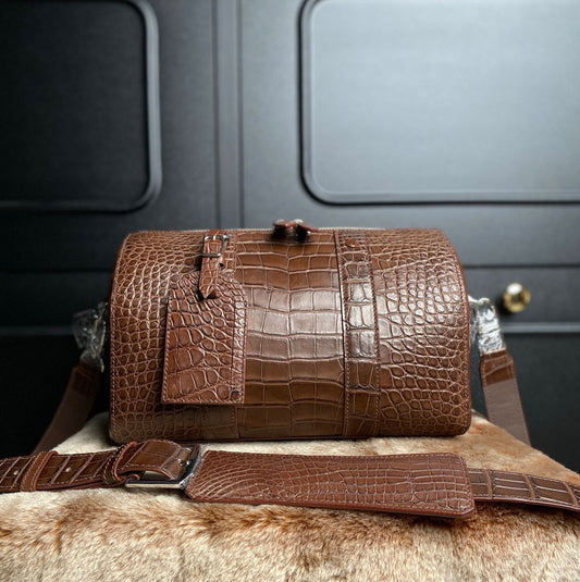 Men's Crocodile Leather Crossbody Bag Tan