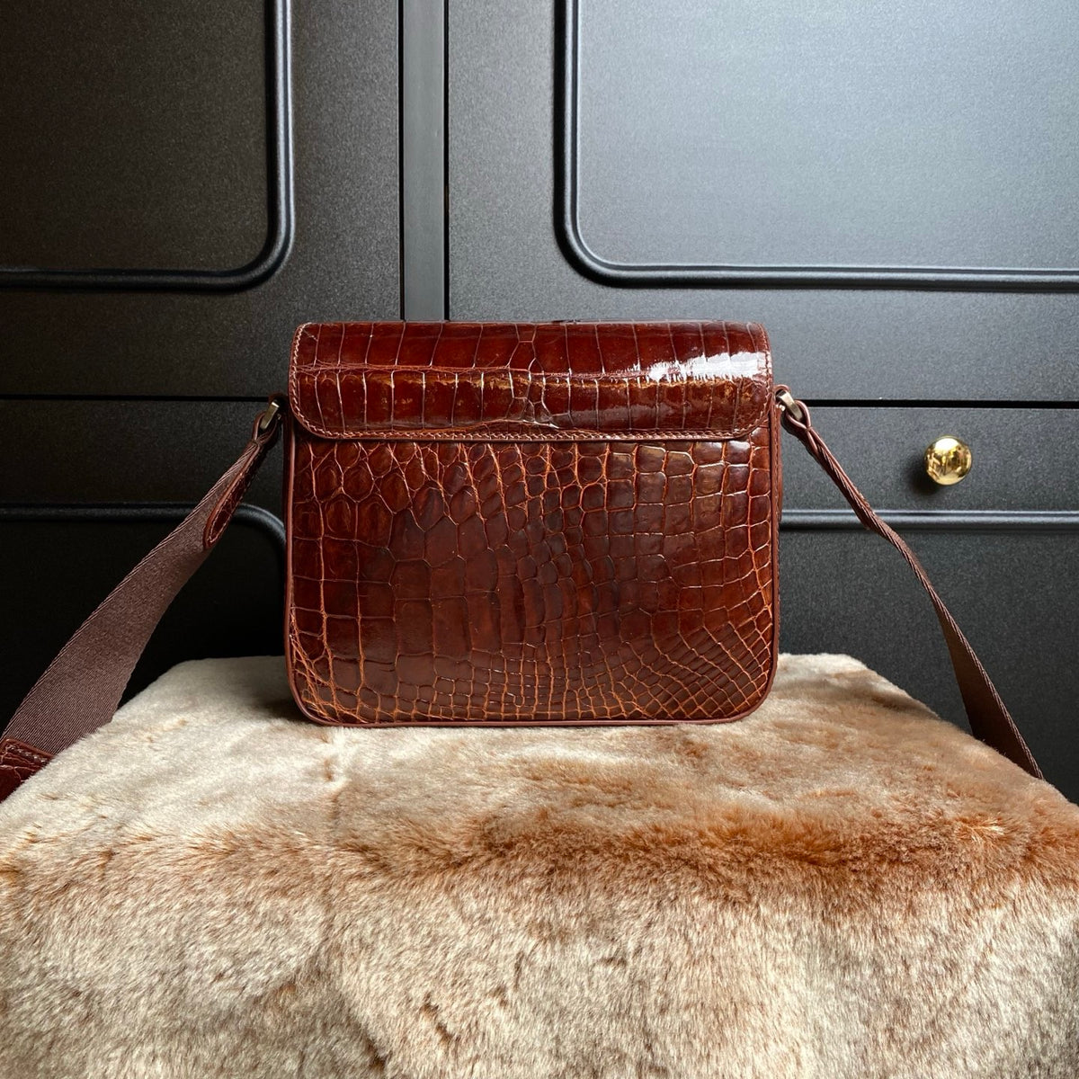 High Shiny Genuine Crocodile Skin Leather Cross Body Shoulder Bag