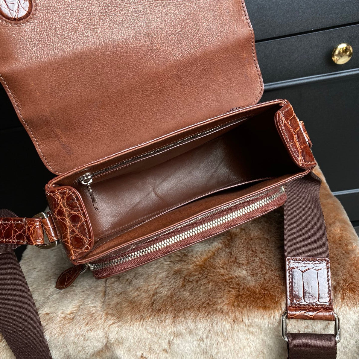 High Shiny Genuine Crocodile Skin Leather Cross Body Shoulder Bag