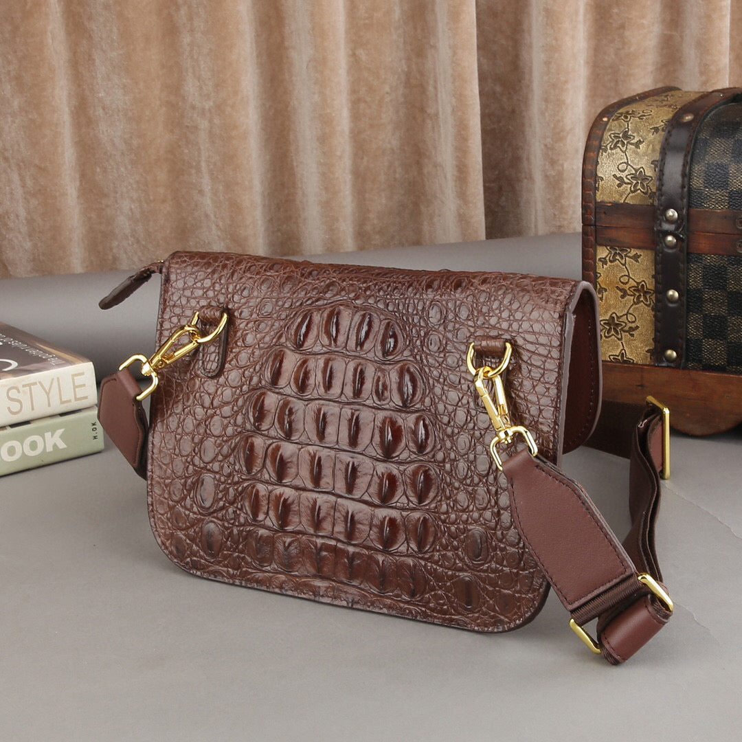 Unisex Crocodile Leather Cross Body Shoulder Bag