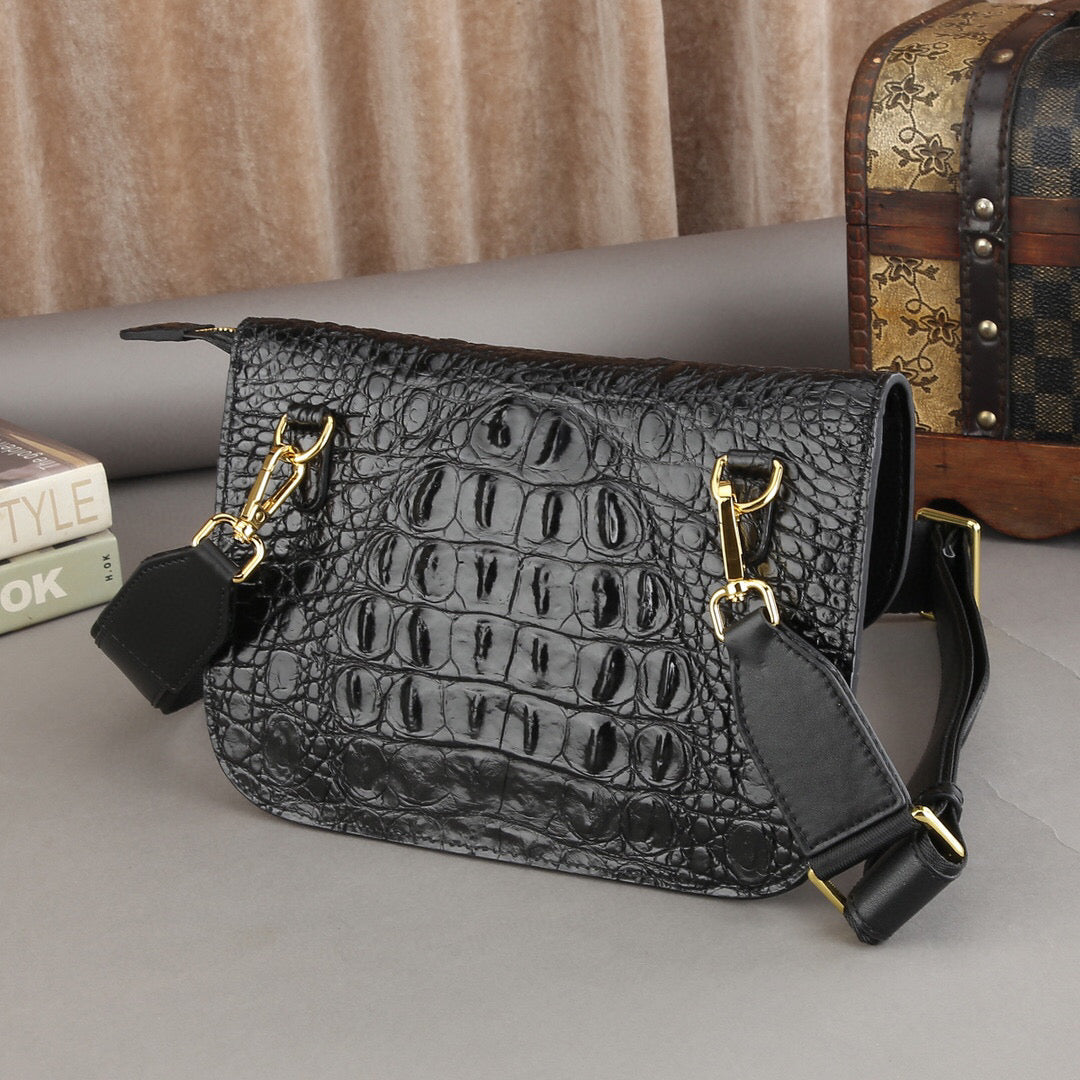 Unisex Crocodile Leather Cross Body Shoulder Bag