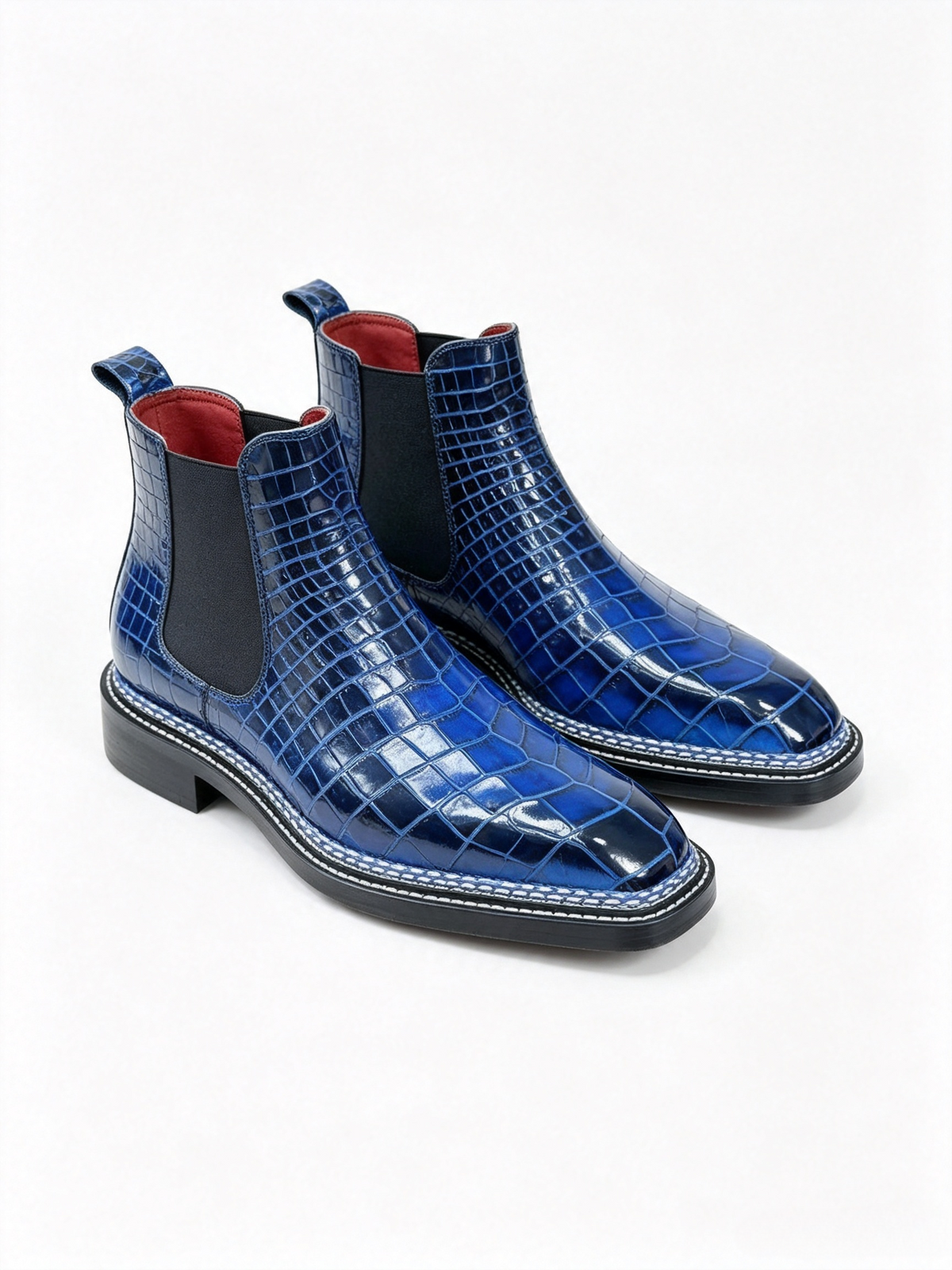 Crocodile Shoes, Men's Norwegian Stitch Vintage Crocodile Leather Chelsea Boots