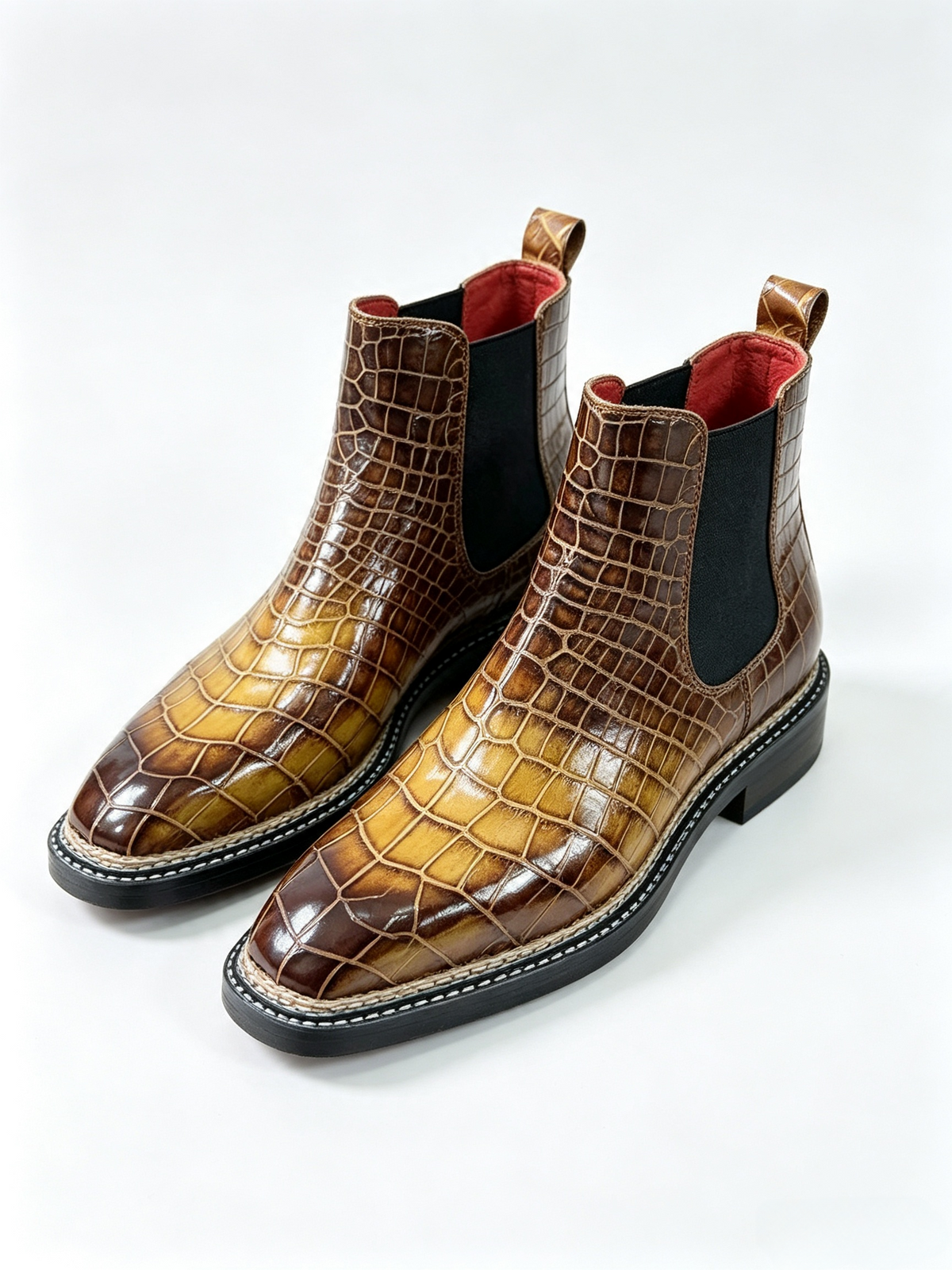 Crocodile Shoes, Men's Norwegian Stitch Vintage Crocodile Leather Chelsea Boots