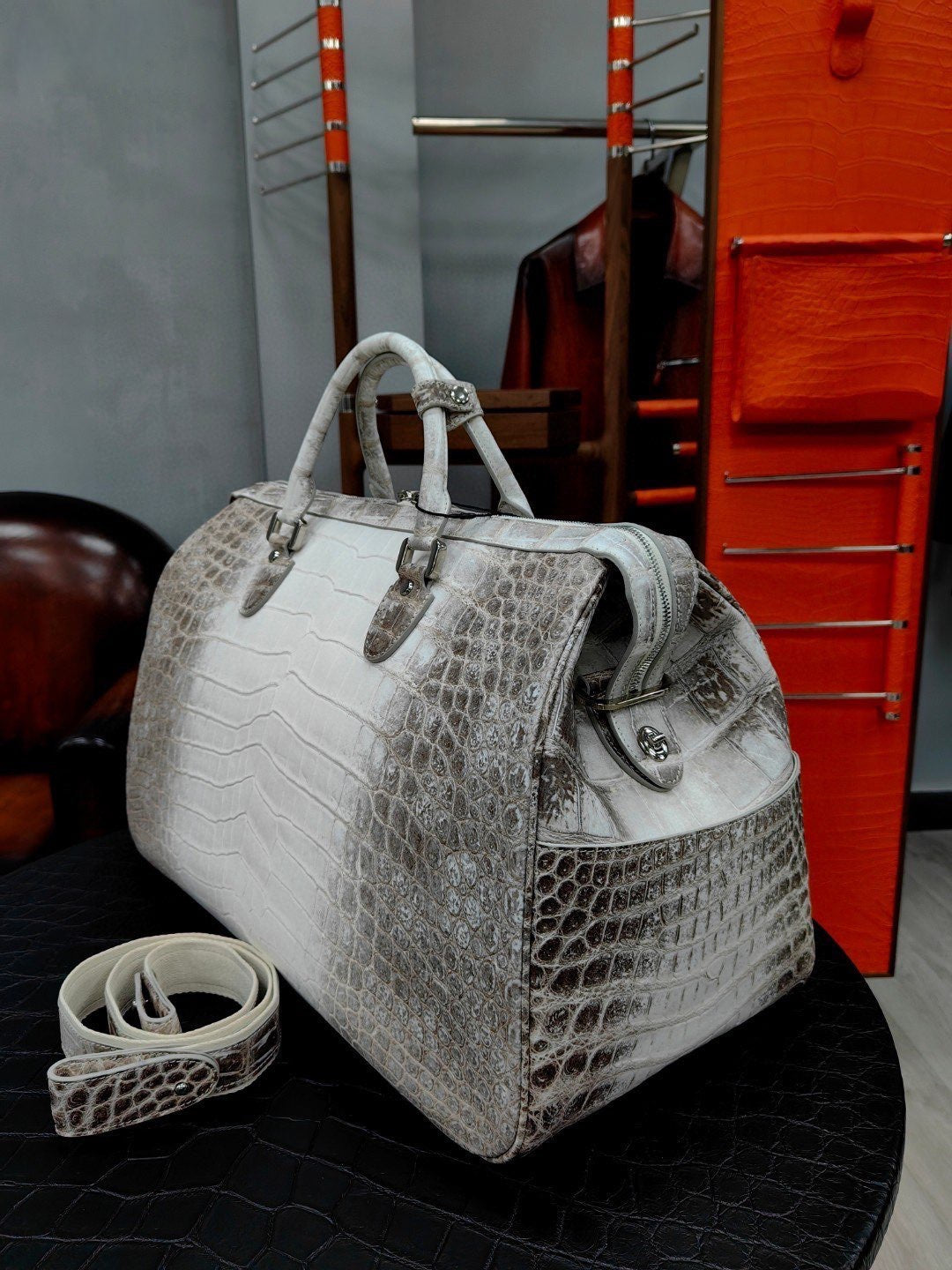 Unisex Himalayan Genuine Crocodile Leather Travel Duffel Bag, Mens Gift Weekend Bag Oversize Sport Gym Bag Medium