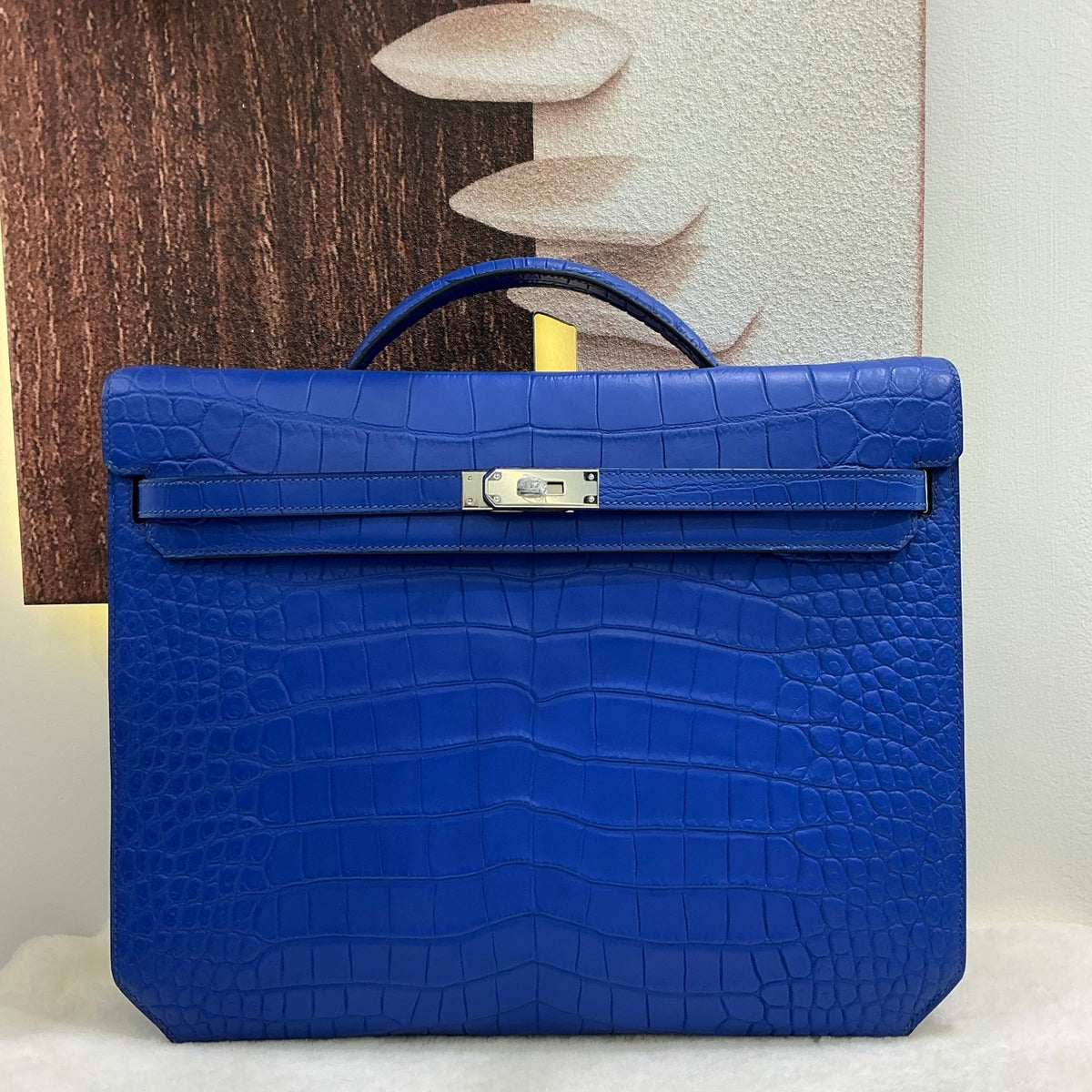 Matt Genuine Crocodile Leather Briefcase Blue