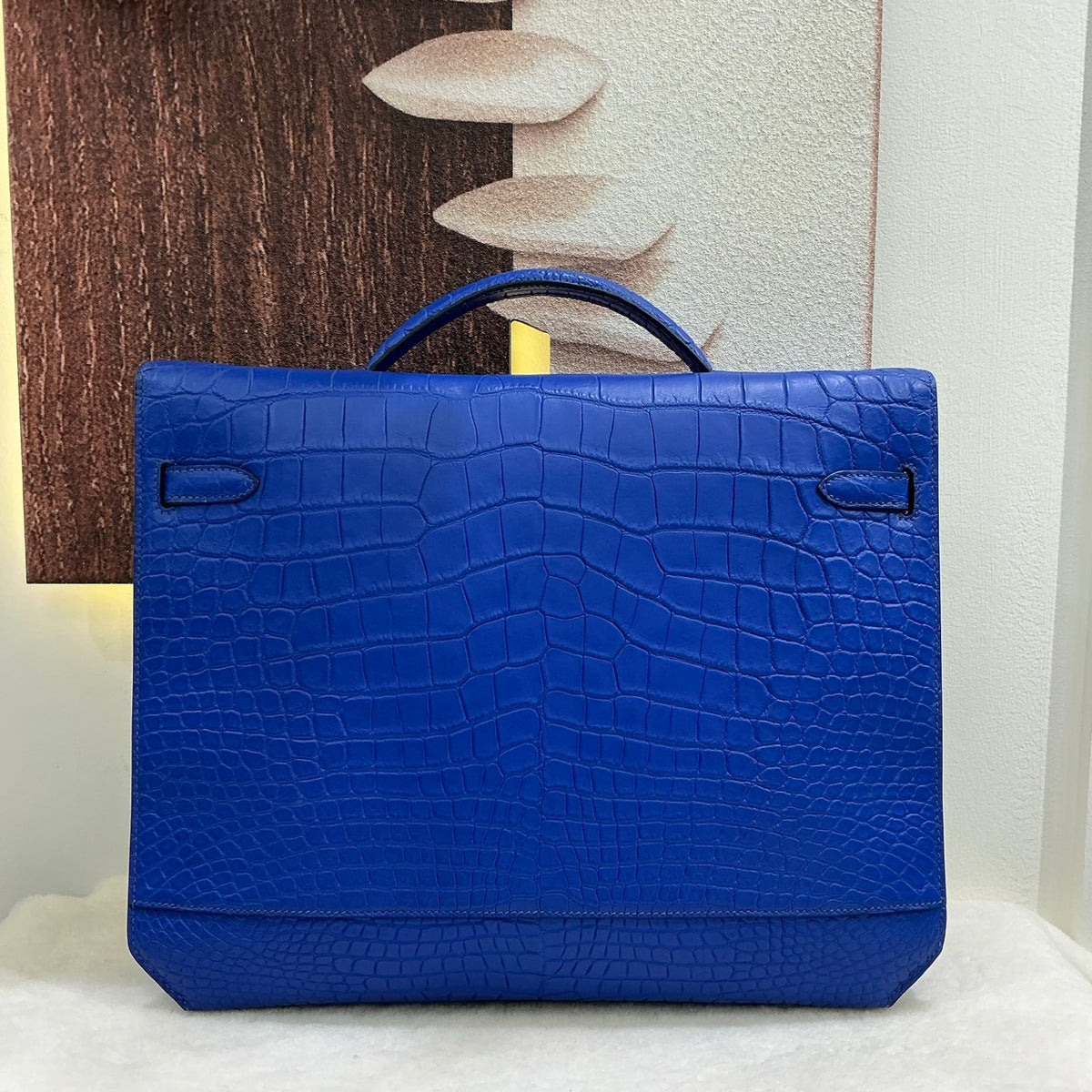Matt Genuine Crocodile Leather Briefcase Blue