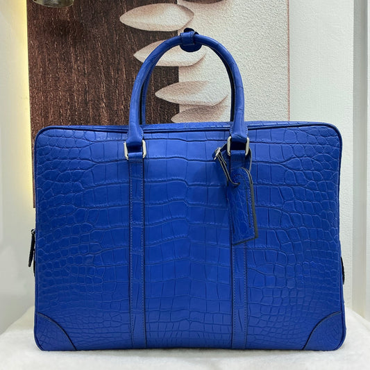 Men's Matt Crocodile Skin Leather Large Briefcase Business Document Bags Blue