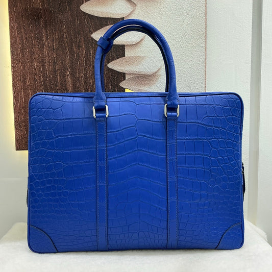 Men's Matt Crocodile Skin Leather Large Briefcase Business Document Bags Blue