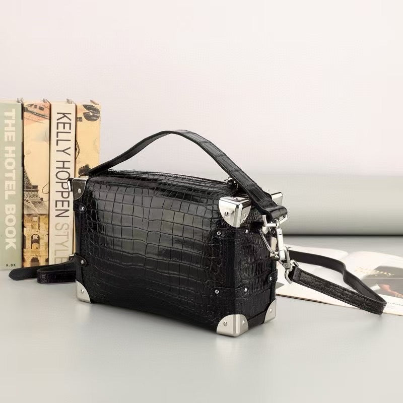 Unisex Genuine Crocodile Leather Box Cross Body Square Box Bag