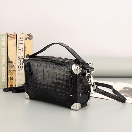Unisex Genuine Crocodile Leather Box Cross Body Square Box Bag