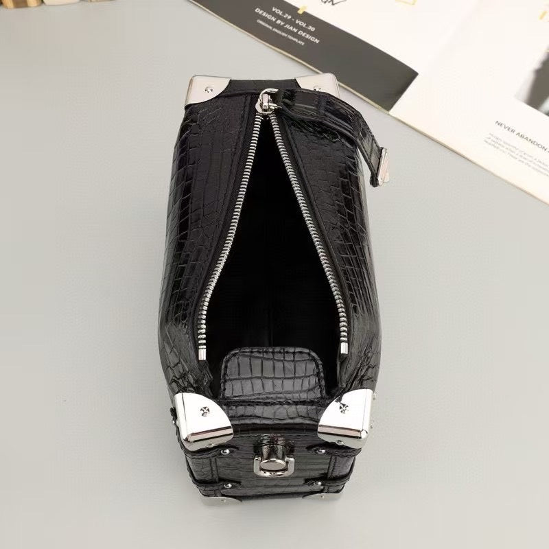 Unisex Genuine Crocodile Leather Box Cross Body Square Box Bag
