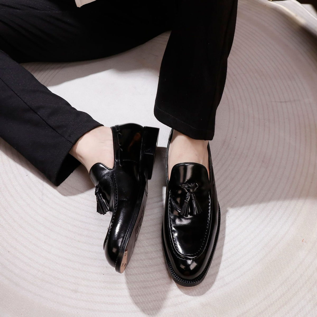 Preorder Genuine Shell Cordovan Leather Loafer Shoes With Tassle Dark Blue