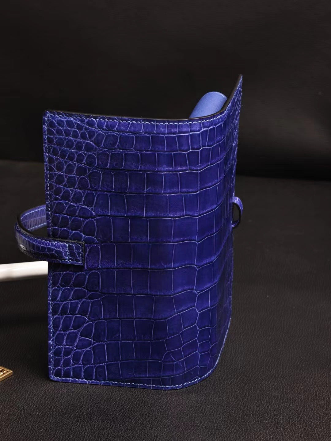 Rossie Viren genuine crocodile leather cigar bag card holder with textured crocodile pattern and sleek design.