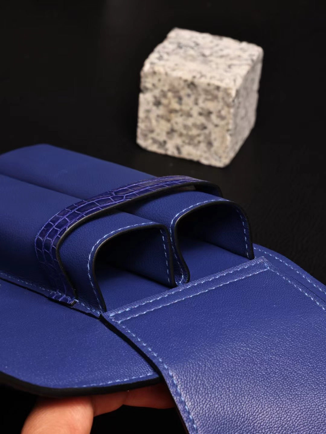 Rossie Viren genuine crocodile leather cigar bag used as a stylish card holder with textured crocodile pattern.