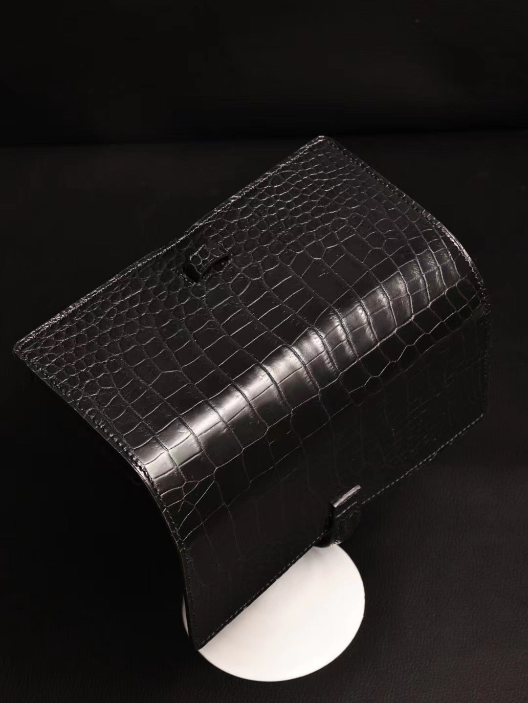 Rossie Viren genuine crocodile leather cigar bag card holder showing textured crocodile pattern and compact design