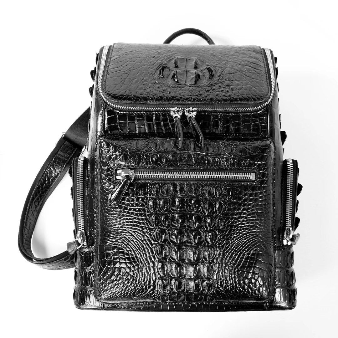 Unisex Crocodile Skin Leather Large Backpack Small