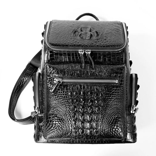 Unisex Crocodile Skin Leather Large Backpack Small