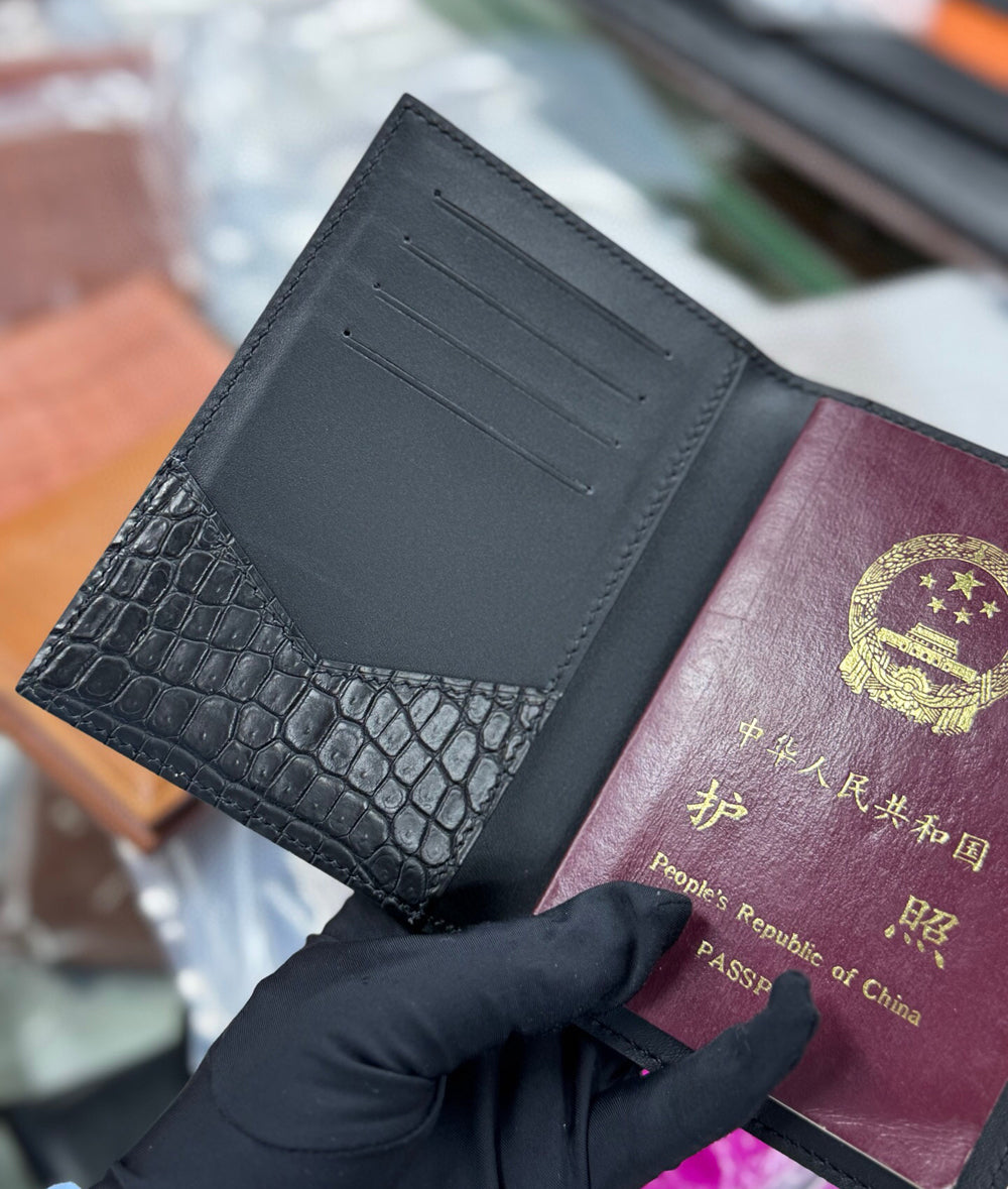 Crocodile Skin Leather Passport Case