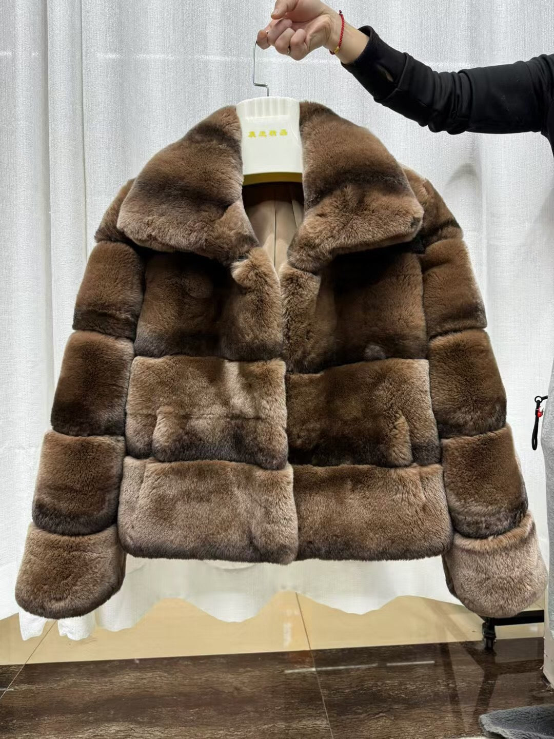 Women's Brown Chinchilla Dyed Rex Rabbit Fur Jacket