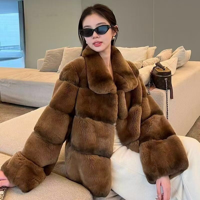 Women's Brown Chinchilla Dyed Rex Rabbit Fur Jacket