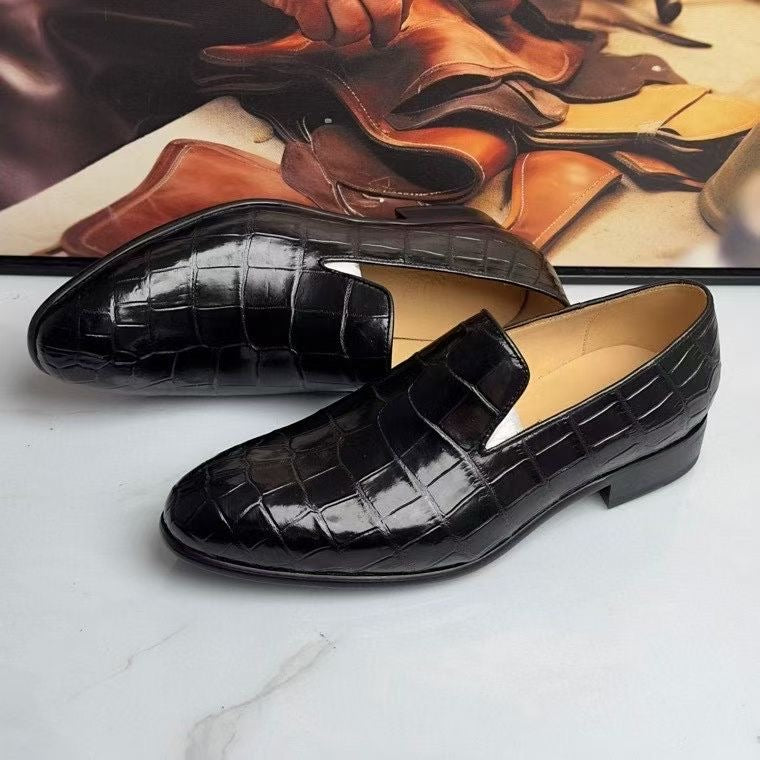 Crocodile Loafers , Genuine Crocodile Leather Slip On Loafer Shoes Black