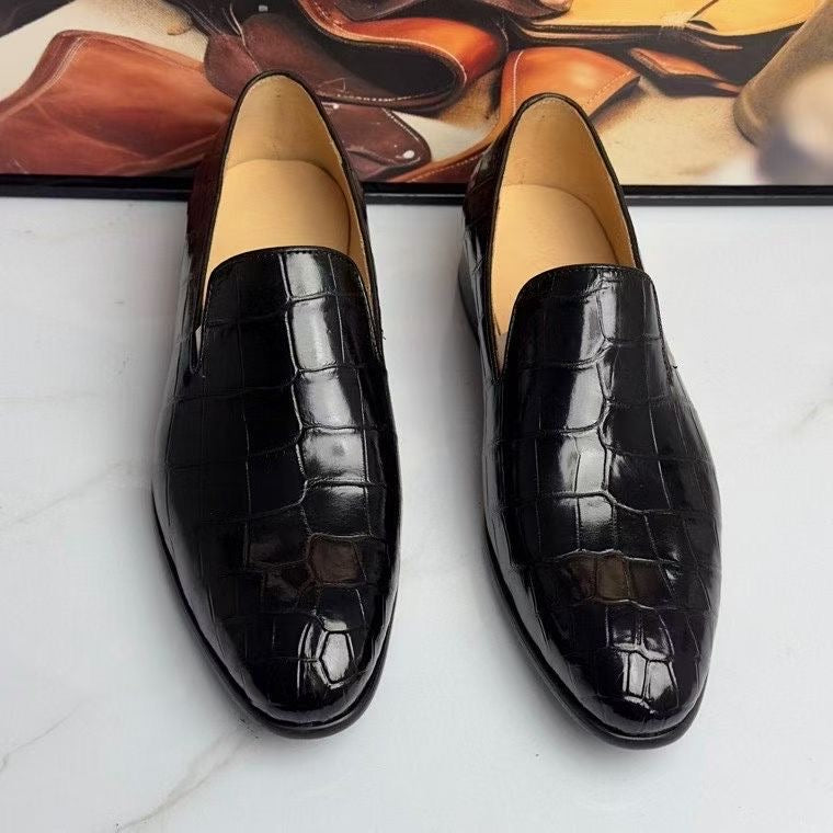 Crocodile Loafers , Genuine Crocodile Leather Slip On Loafer Shoes Black