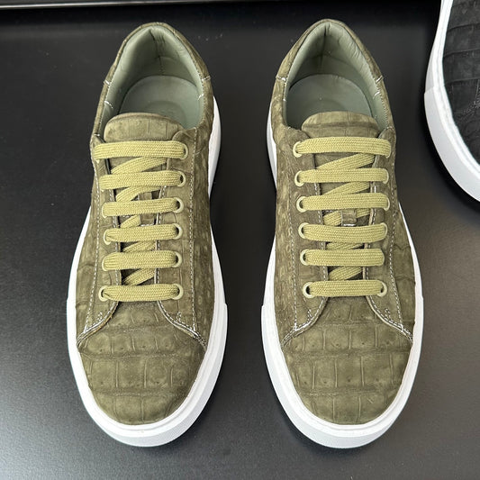 Crocodile Sneakers , Nubuck Genuine Crocodile Leather Sneakers green