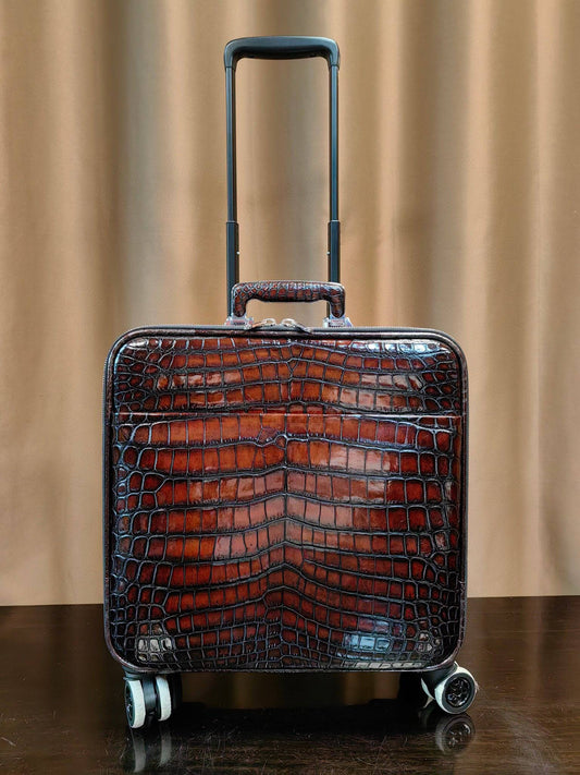 Vintage Brown Crocodile Skin Leather 15-Inch Underseater Carry-On Luggage