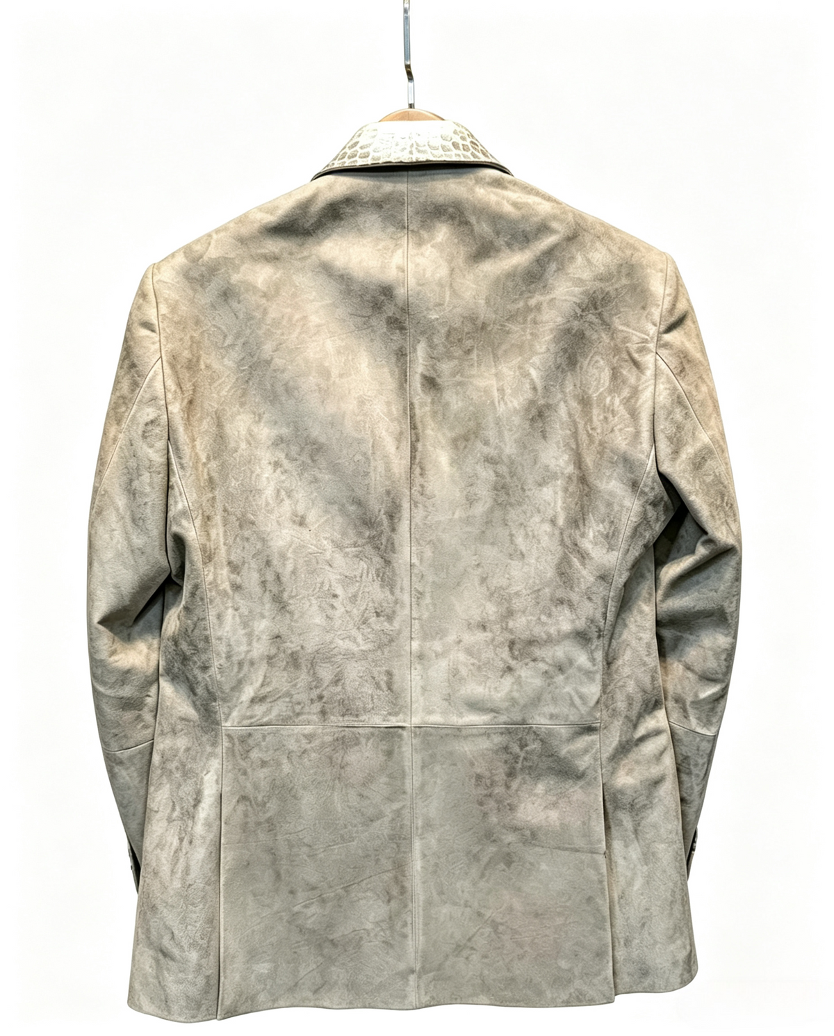Stylish Unisex Suede Leather Suit Coat,Himalaya White Crocodile Leather Collar Blazer